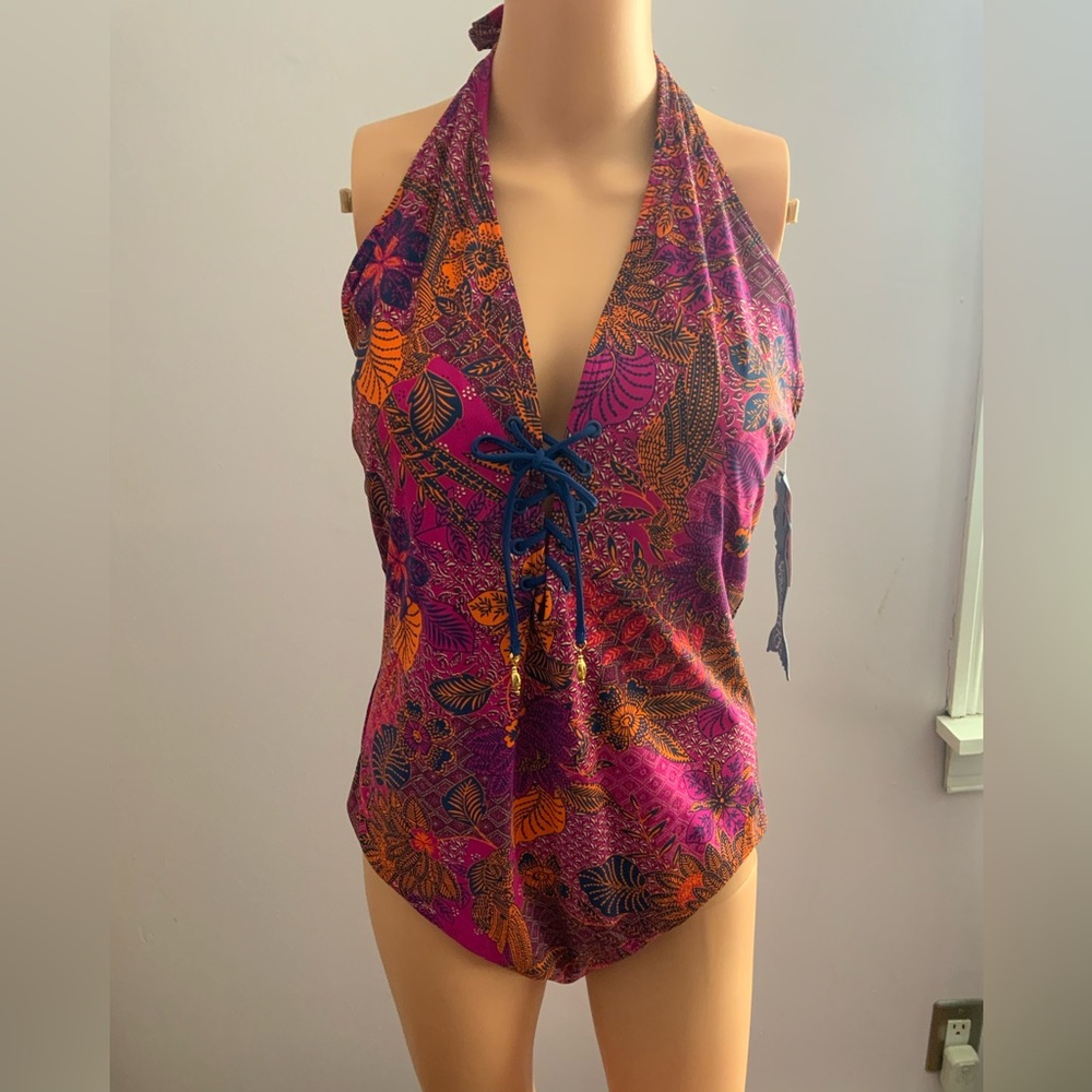 Vibrant Multicolor Halter One Piece Swimsuit